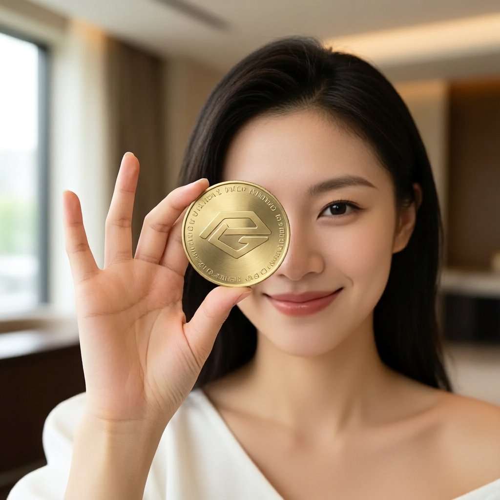 Pentagon Chain (PC) — gold cryptocurrency coin price illustration